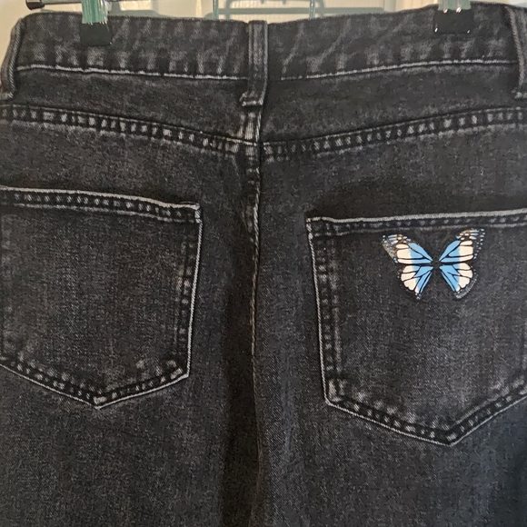 SHEIN Wide-Leg Jeans Black w/ Blue Butterfly on Back Pocket Women's Sz M (US 6) - Picture 6 of 9